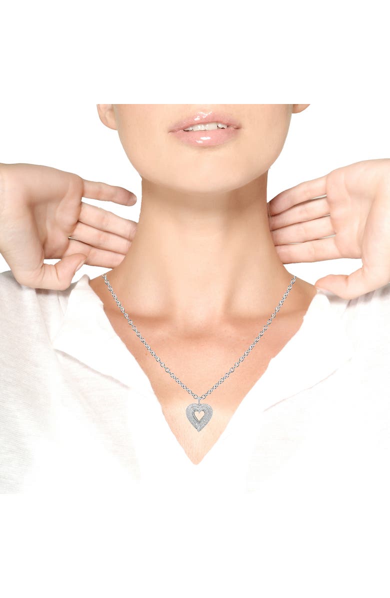 Haus of Brilliance Silver 1 1/2 Cttw Baguette Diamond Composite Heart 18" Inch Pendant Necklace, Alternate, color, White