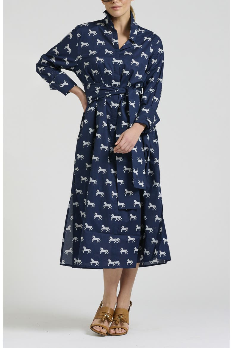 Amelie Print Cotton Shirtdress, Alternate, color, NAVY PRANCING PONY