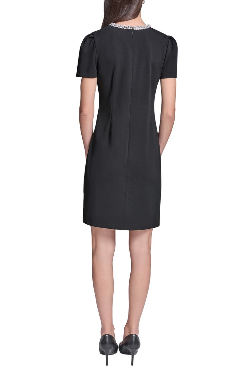 Pearl Collar Scuba Crepe Sheath Dress, Alternate, color, BLACK
