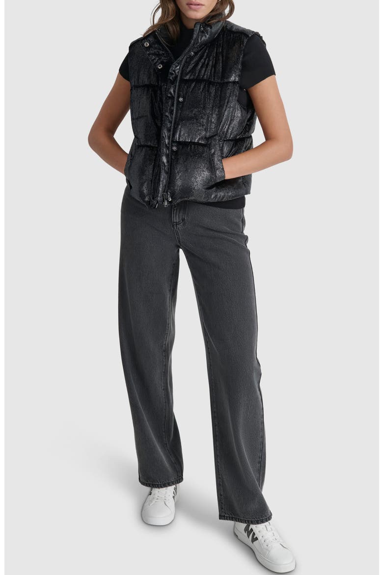 Metallic Velvet Puffer Vest, Alternate, color, BLACK