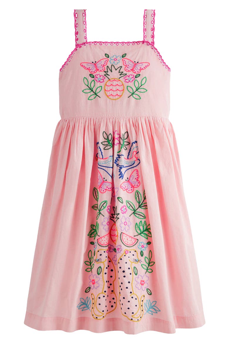 Kids' Embroidered Cotton Sundress, Main, color, PINK JUNGLE EMBROIDERY