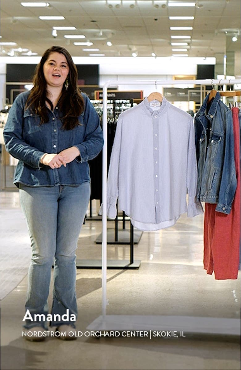 Ruffle Collar Stripe Cotton Button-Up Shirt, sales video thumbnail