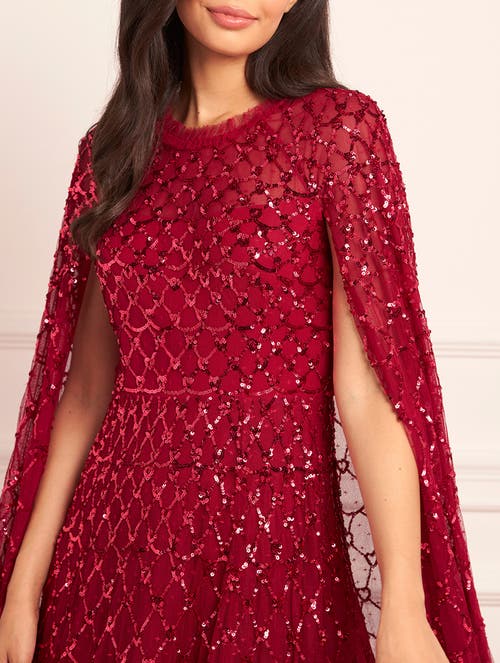 Needle & Thread Heart Lattice Cape Ankle Gown In Red