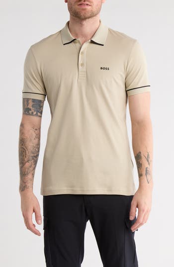 Hugo Boss Boss Paule Tipped Knit Polo In Neutral
