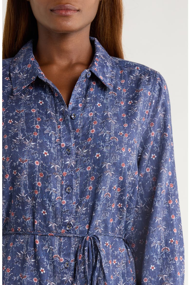 Blue Sea Flora Long Sleeve Cotton Shirtdress, Alternate, color, COASTLINE