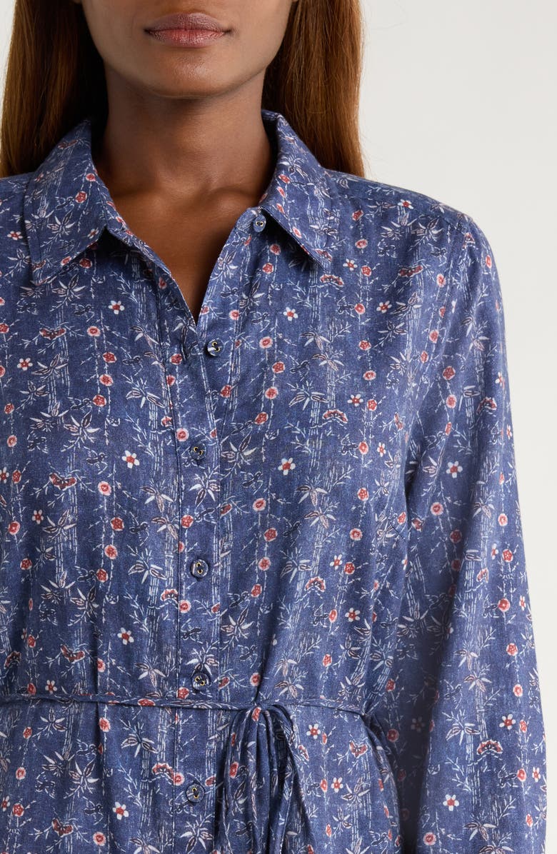 Tommy Bahama Blue Sea Flora Long Sleeve Cotton Shirtdress, Alternate, color, Coastline