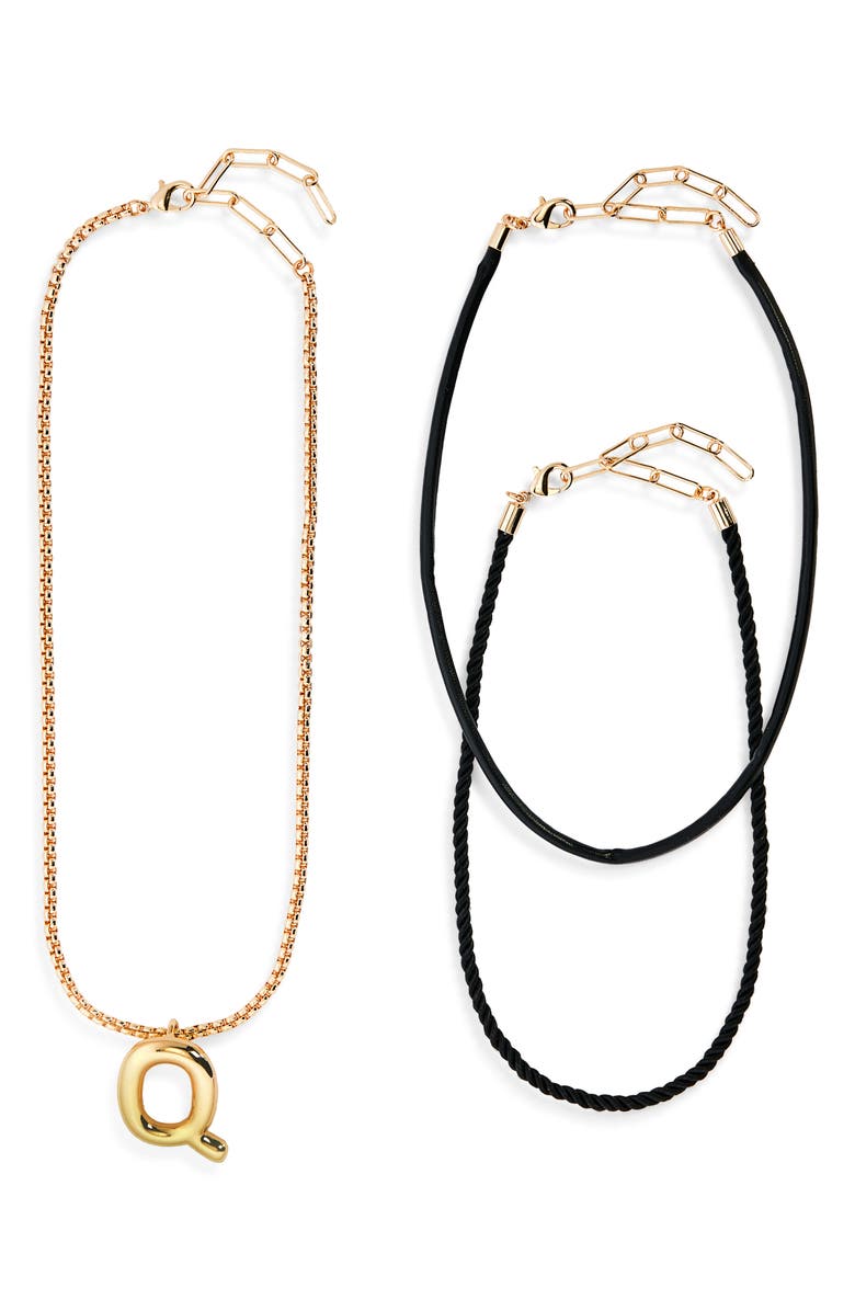 Open Edit Set of 3 Interchangeable Initial Pendant Necklaces, Alternate, color, Q- Black- Gold