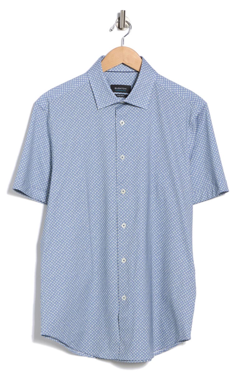 Bugatchi Miles OoohCotton<sup>®</sup> Short Sleeve Button-Up Shirt, Alternate, color, Air Blue