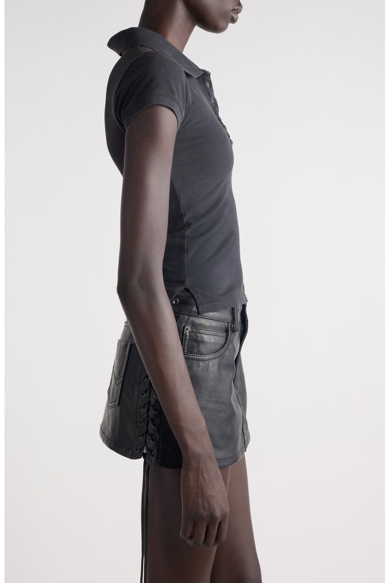 Logo Embroidered Cotton Piqué Crop Polo, Alternate, color, 6552 WASHED BLACK 2/ WHITE
