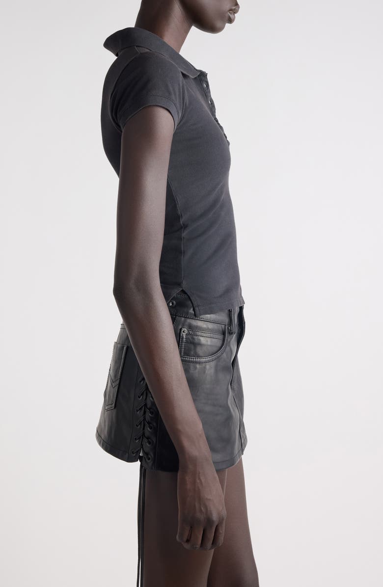 Balenciaga Logo Embroidered Cotton Piqué Crop Polo, Alternate, color, 6552 Washed Black 2/ White