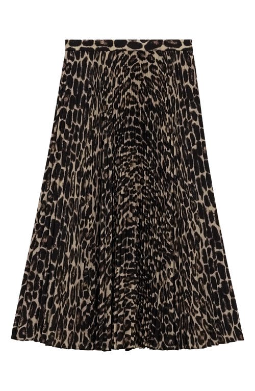 Theory Sunburst Leopard Print Pleated Midi Skirt In Beige Multi