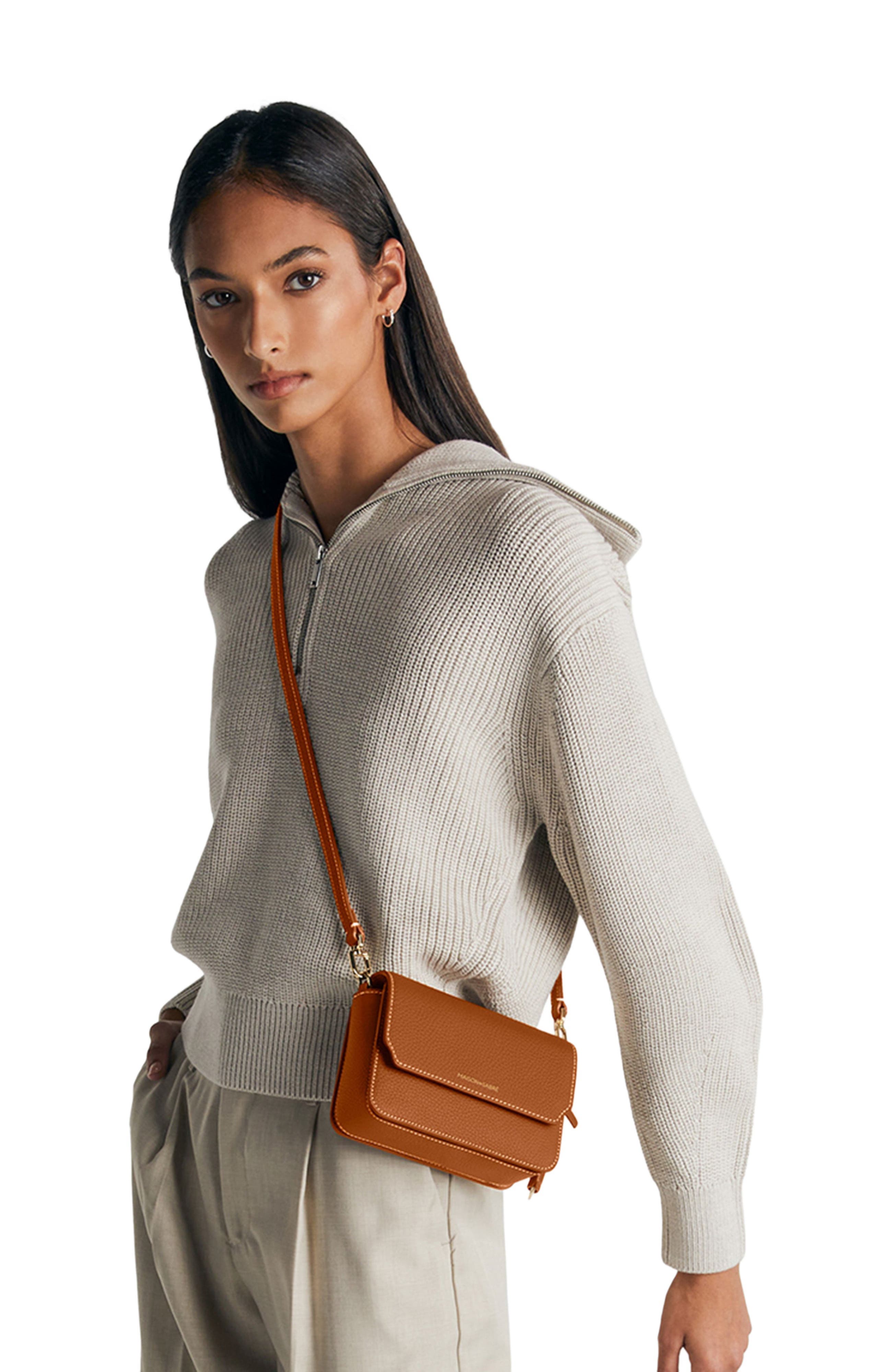 Mini Leather Flap Bag, Alternate, color, Pecan Brown