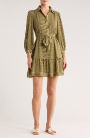 MAX STUDIO Long Sleeve Button Front Crepe Dress
