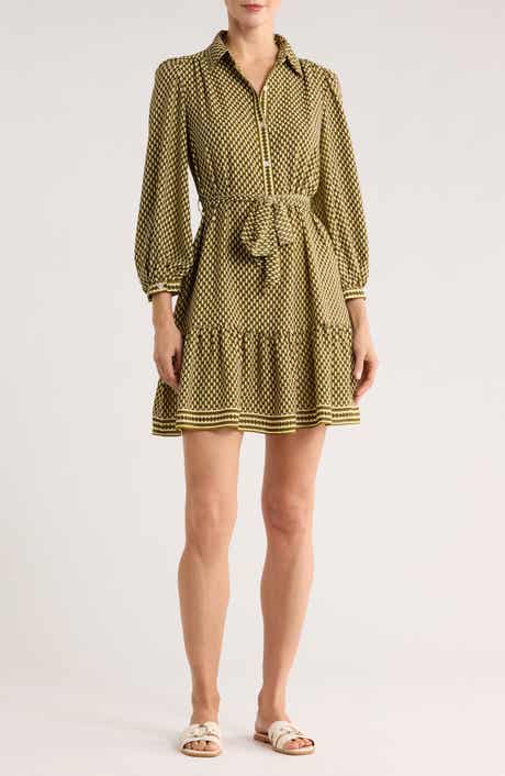 MAX STUDIO Long Sleeve Button Front Crepe Dress