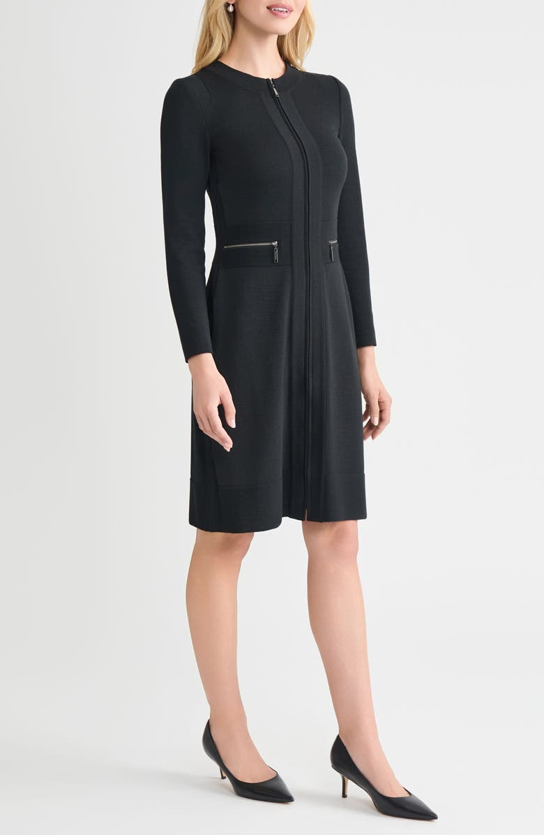 Misook Zip Front Long Sleeve Knit Sheath Dress, Alternate, color, 