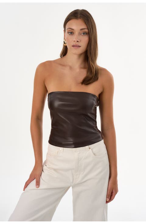 GIADA | Faux Leather Strapless Top