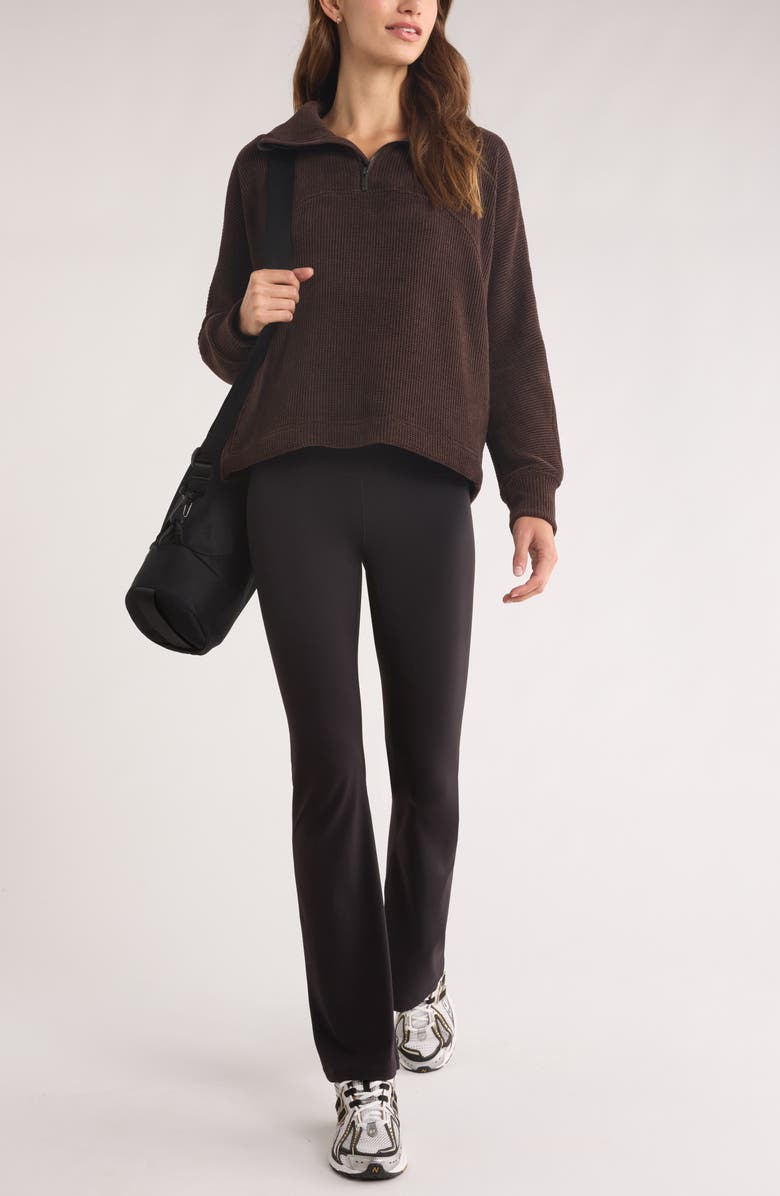 Zella Half Zip Waffle Stitch Sweatshirt, Alternate, color, Brown Mole Marl
