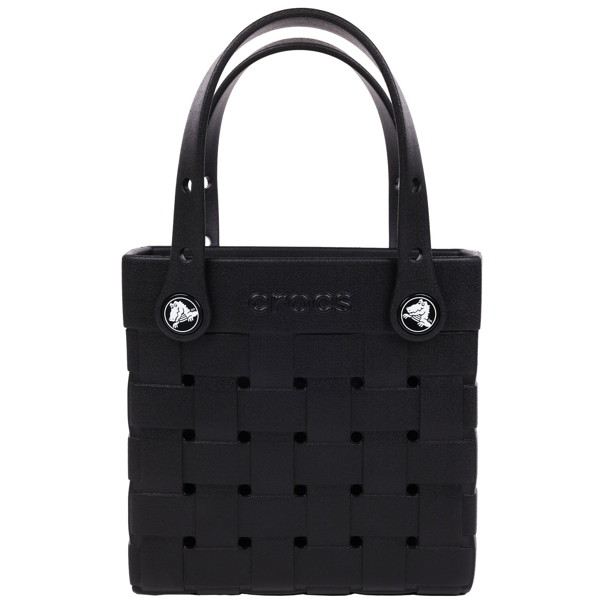 CROCS Small Woven Style Crocssbody Tote with Top Handles and removeable Crocssbody strap, Main, color, Black