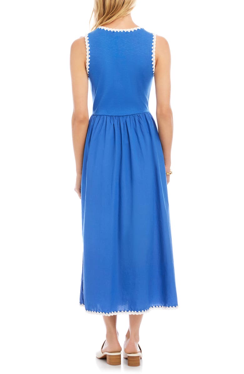 Karen Kane Edge Stitch Mixed Media Midi Dress, Alternate, color, Blue