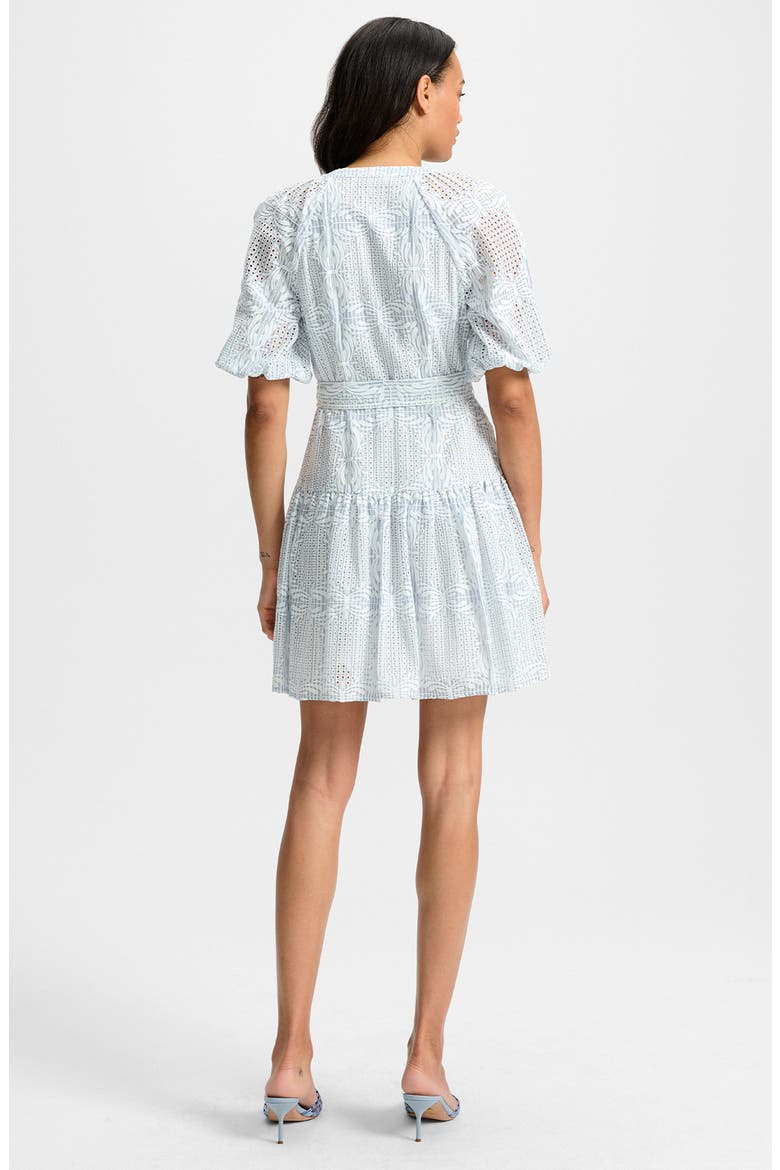Bobbie Embroidered Eyelet Puff Sleeve Fit & Flare Dress, Alternate, color, BLUE/ WHITE