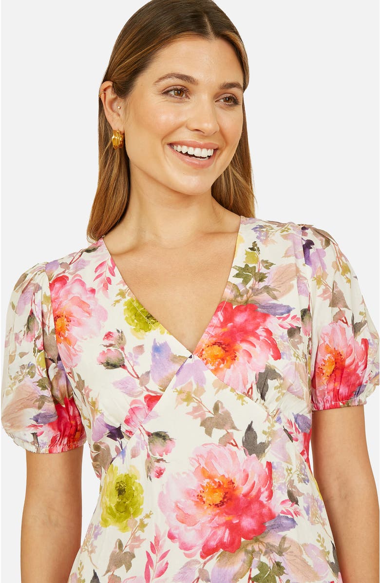 Yumi Floral Midi Dress, Alternate, color, Ivory