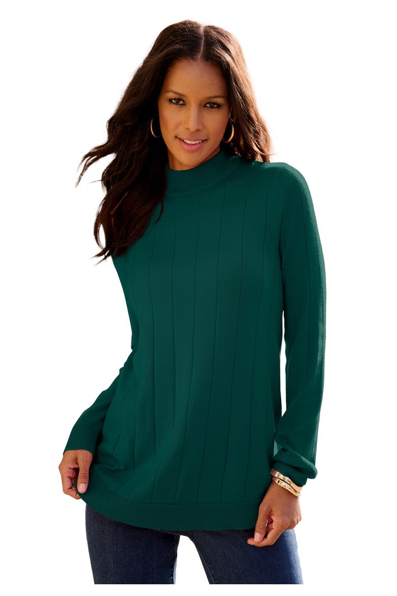 Plus Size Drop Needle Mockneck Lightweight Sweater Knit, Main, color, EMERALD GREEN