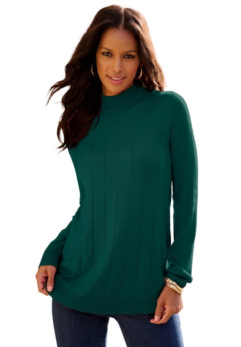 Plus Size Drop Needle Mockneck Lightweight Sweater Knit