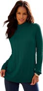 Roaman's Plus Size Drop Needle Mockneck Lightweight Sweater Knit
