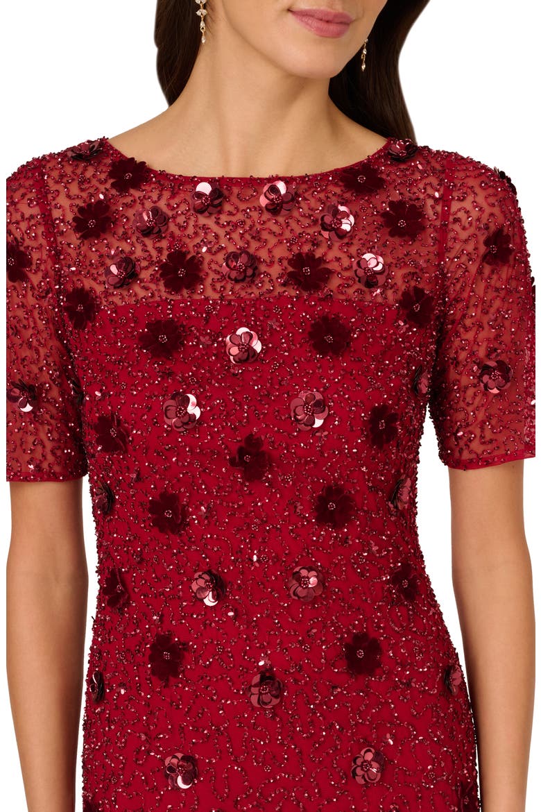 Sequin Mesh & Velvet Cocktail Sheath Dress, Alternate, color, CRANBERRY