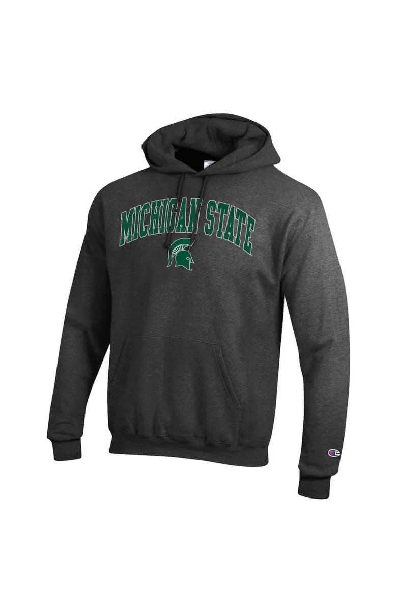 Champion Men's Champion  Heather Charcoal Michigan State Spartans Arch Over Logo Pullover Hoodie, Alternate, color, Heather Charcoal