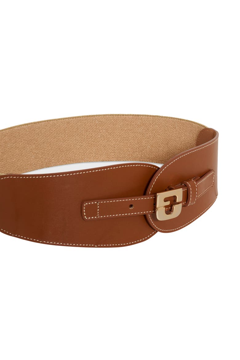 Olympe Logo Leather Corset Belt, Alternate, color, Cognac