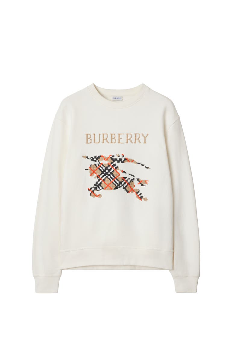 Burberry Cross Stitch EKD Cotton Sweatshirt, Alternate, color, Chalk White