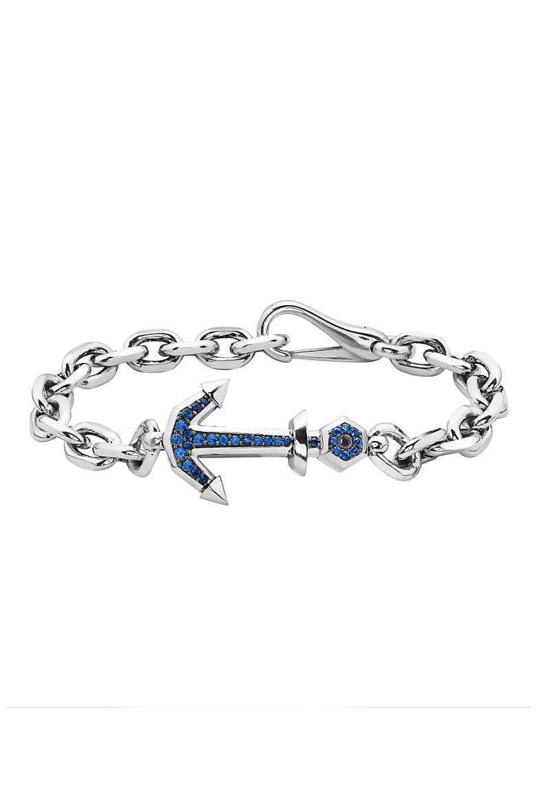 Sterling Silver Sapphire Anchor Bracelet, Main, color, BLUE