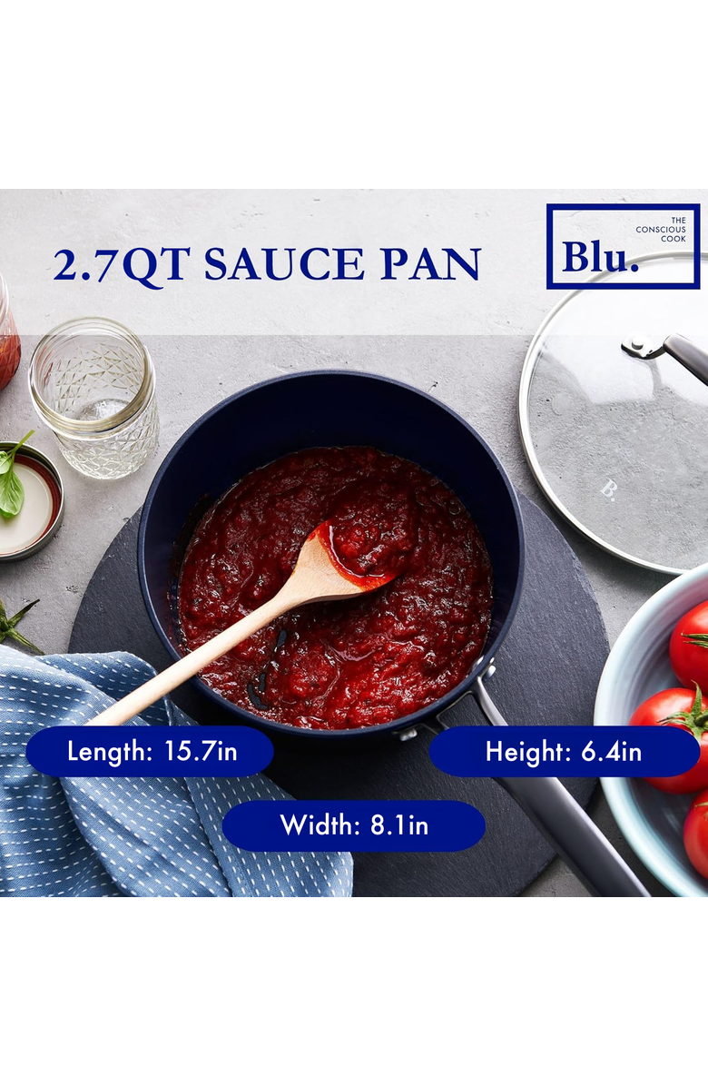 Blu. 2.7QT Nonstick Sauce Pan with Lid, Alternate, color, Black