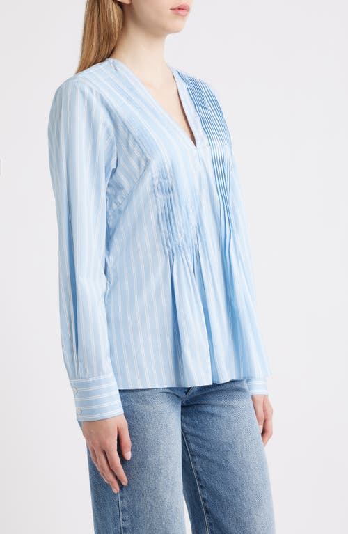 Rag & Bone Asher Stripe Pleated Cotton Blouse In Blue