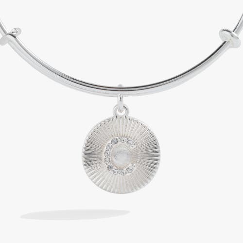 Shop Alex And Ani Pave Starburst Texture Initial Bangle Bracelet In Silver - C
