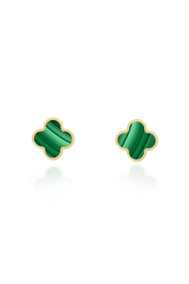 Small Malachite Clover Stud Earrings, Alternate, color, Malachite