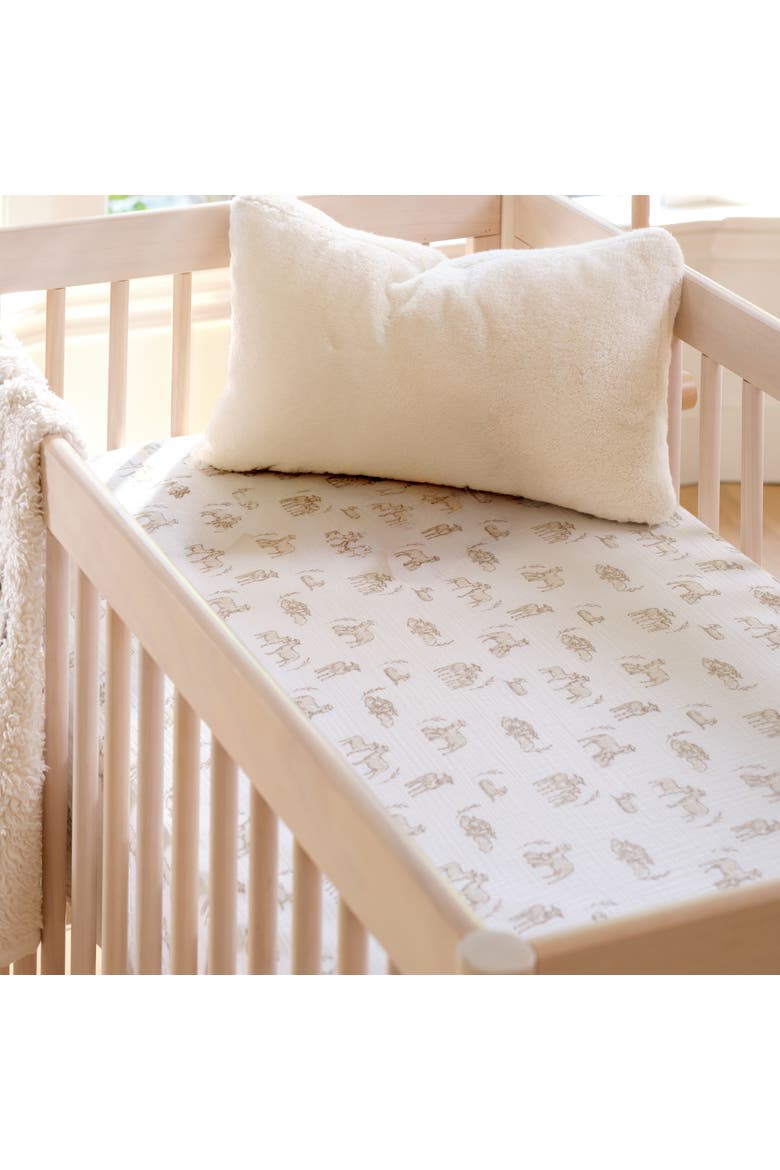 Signature Organic Cotton Muslin Lamb Fitted Crib/Toddler Sheet, Alternate, color, White