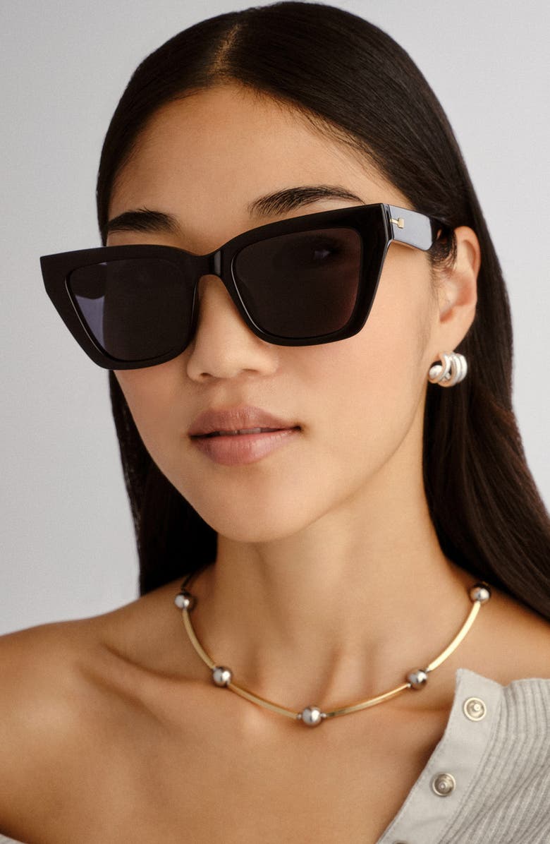 Le Specs Le Coeur 53mm Polarized Cat Eye Sunglasses, Alternate, color, Black / Smoke Mono Polarized