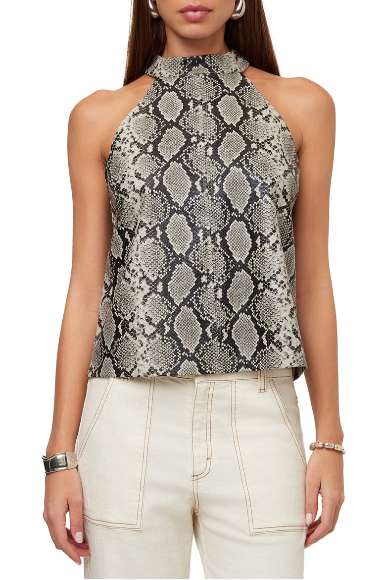 Alexis Faux Leather Halter Top, Main, color, PRINT