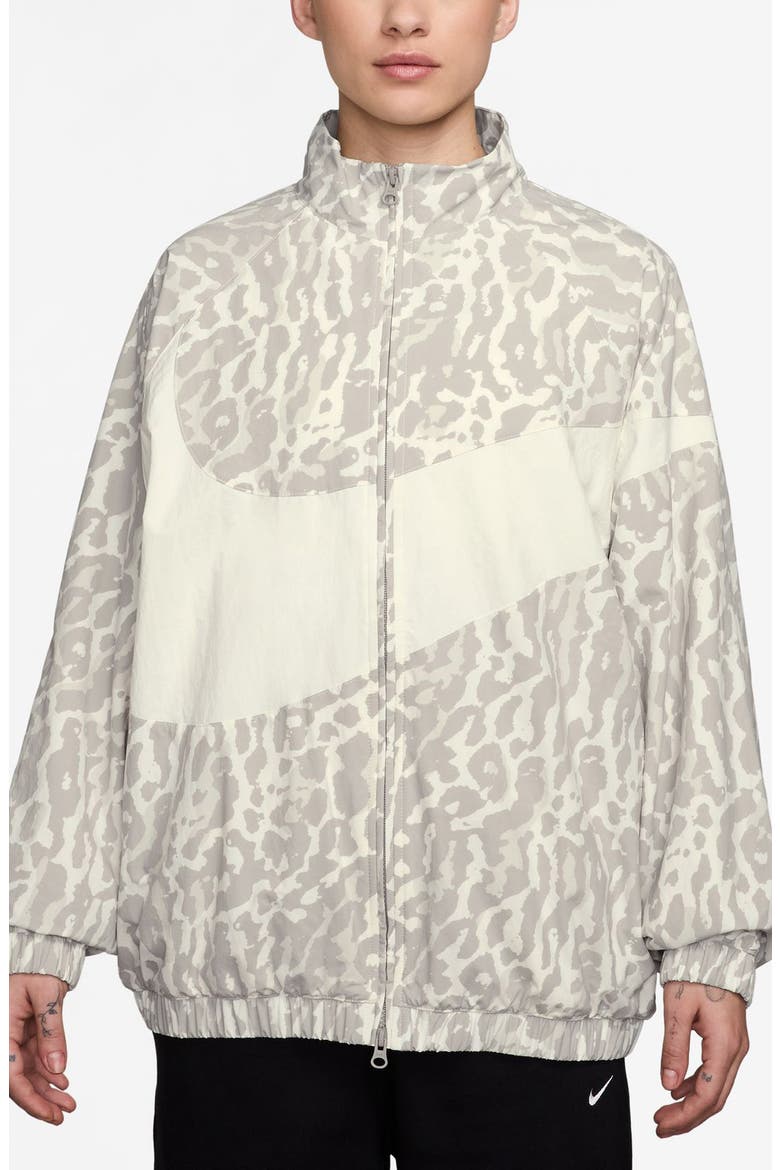 Leopard Print Swoosh Water Repellent Jacket, Main, color, 009 GREY/ SAIL
