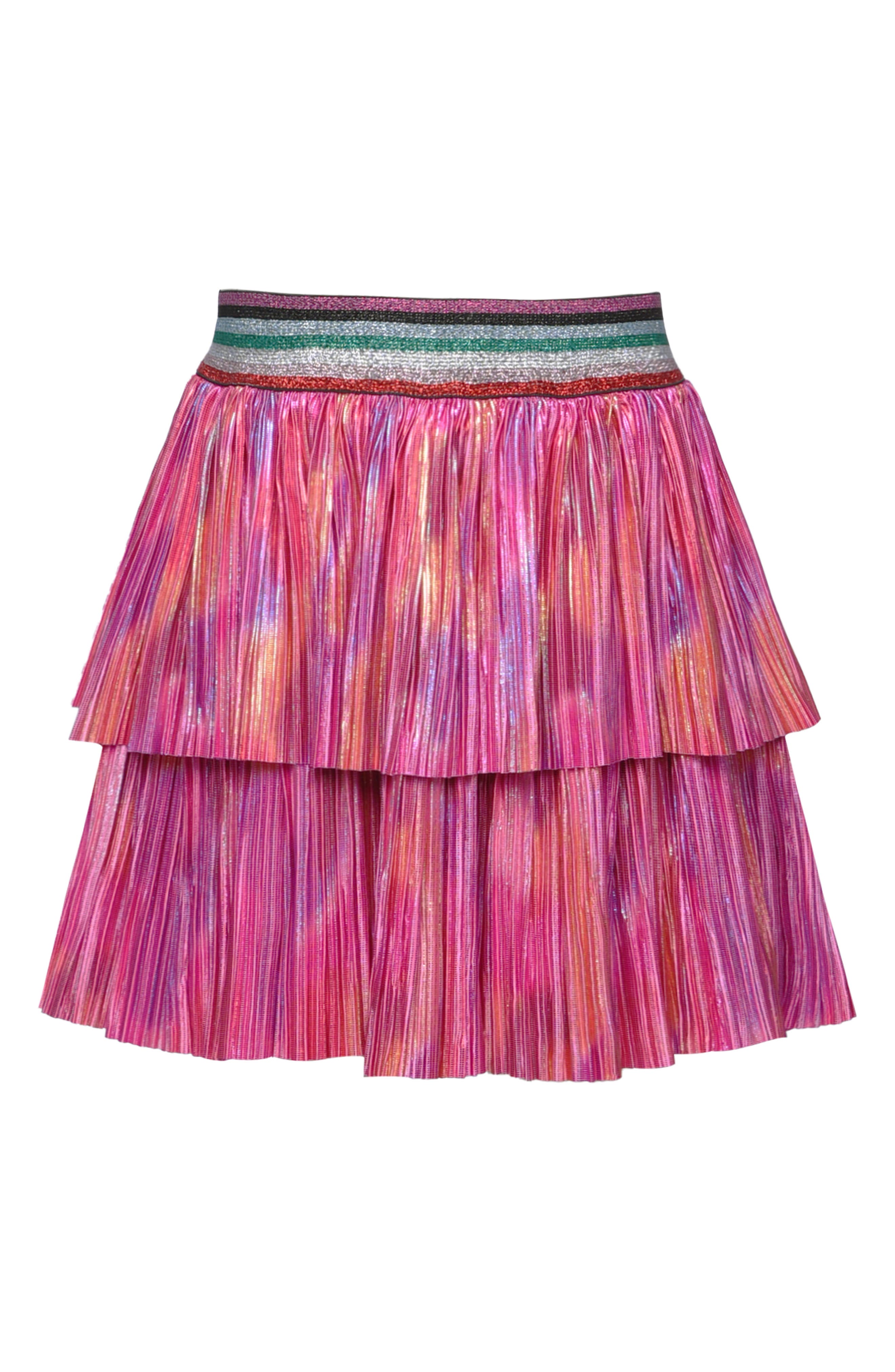 Truly Me Kids' Metallic Tiered Skirt in Pink Multi 