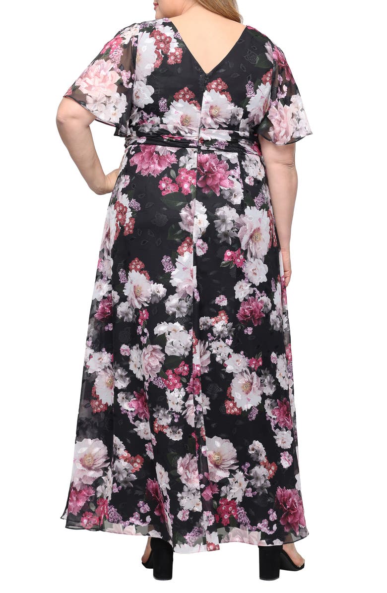 Alex Evenings Floral Flutter Sleeve Burnout Chiffon Cocktail Dress, Alternate, color, Black Multi