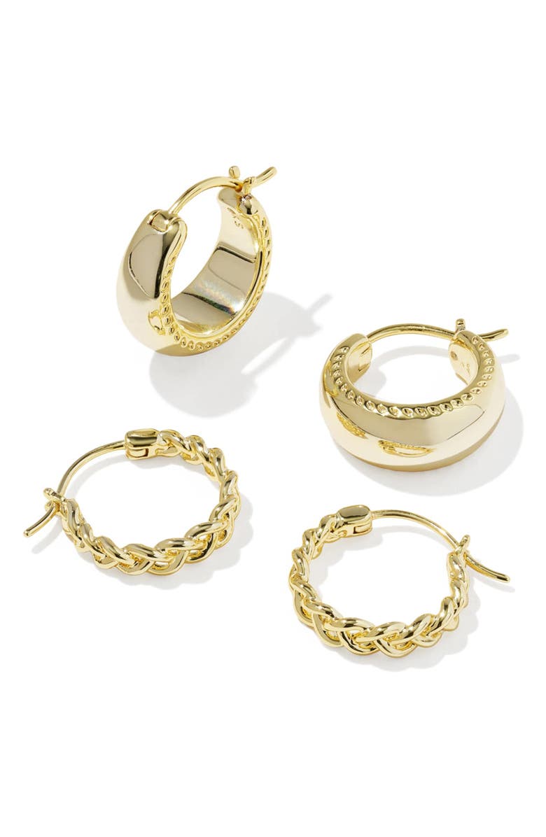 Kendra Scott Gabriella Set of 2 Huggie Hoop Earrings, Main, color, Gold