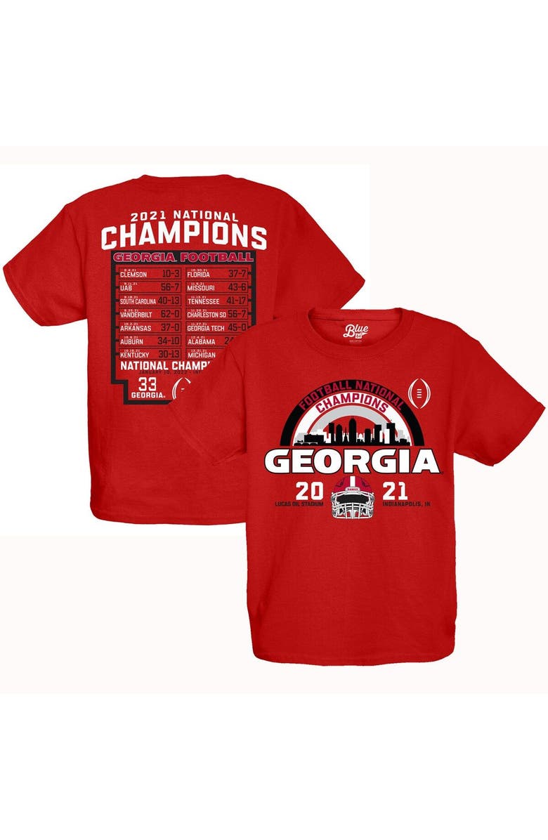 BLUE 84 Youth Blue 84 Red Georgia Bulldogs College Football Playoff 2021 National Champions Schedule T-Shirt, Main, color, 