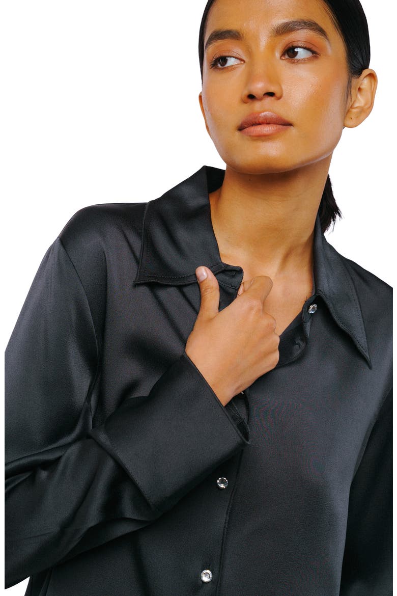 Sabrina Satin Button-Up Shirt, Alternate, color, CHARCOAL