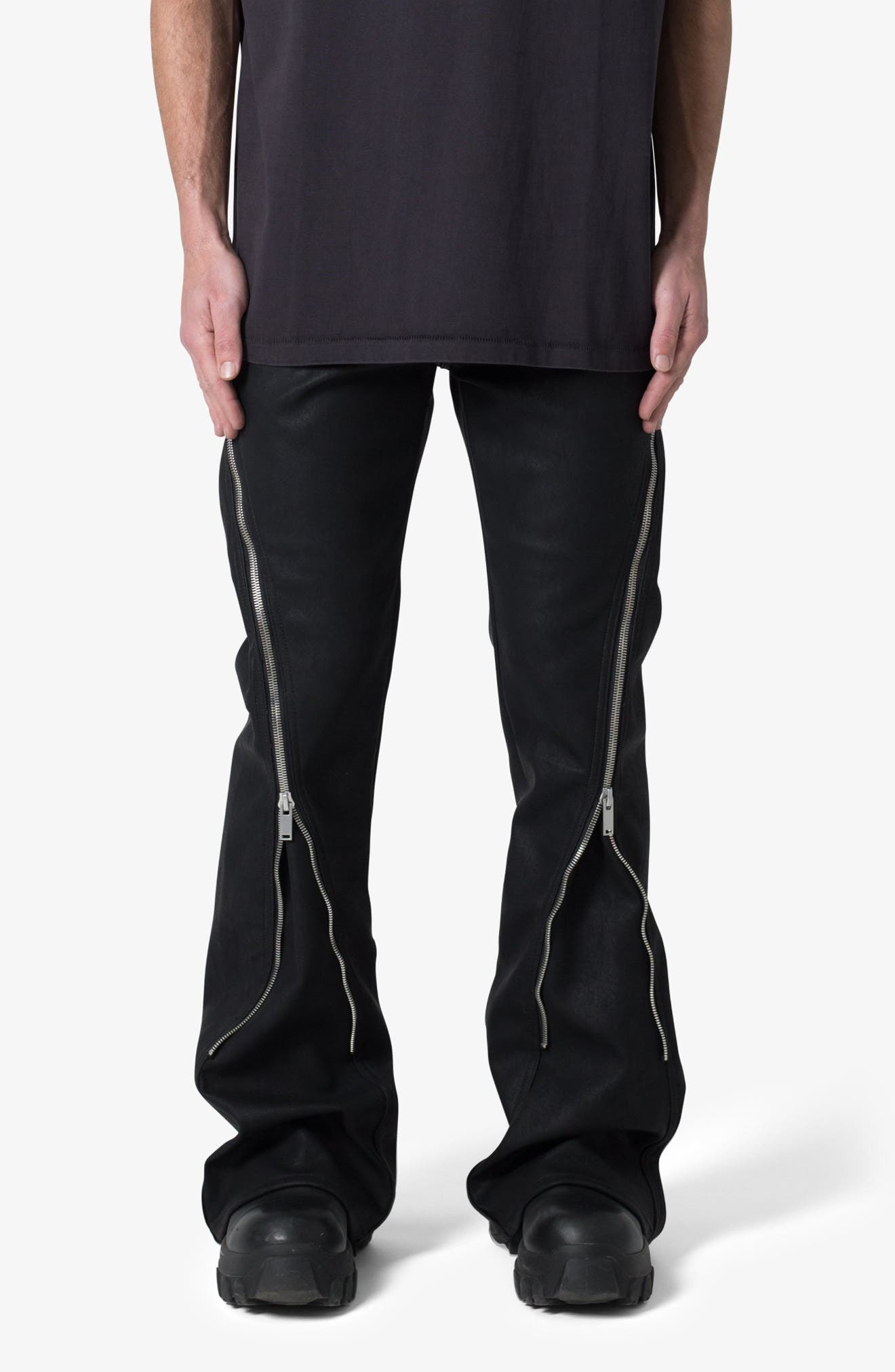 D519 Zipper Flare Coated Leather Jeans