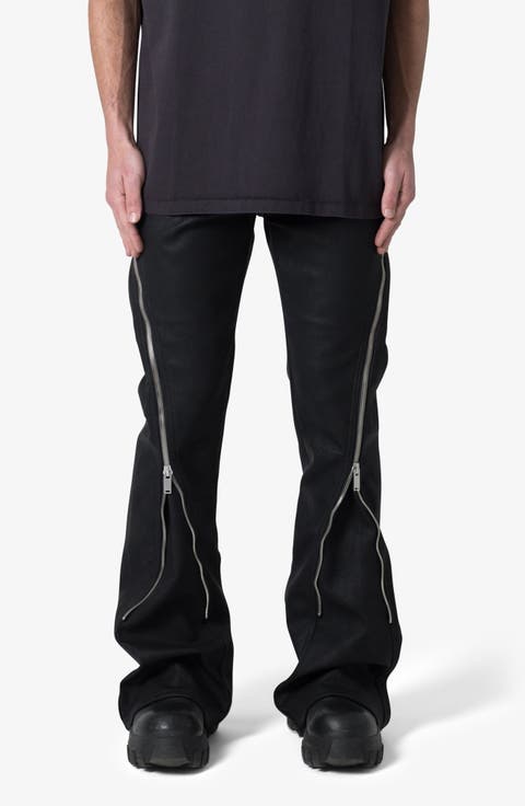 D519 Zipper Flare Coated Leather Jeans