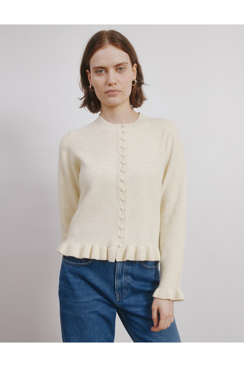 Frill Button Cardigan, Main, color, Buttermilk