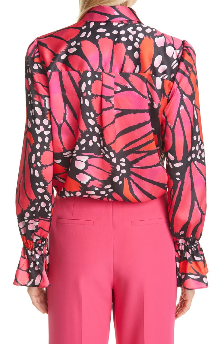 Milly Lacey Butterfly Satin Button-Up Blouse, Alternate, color, 